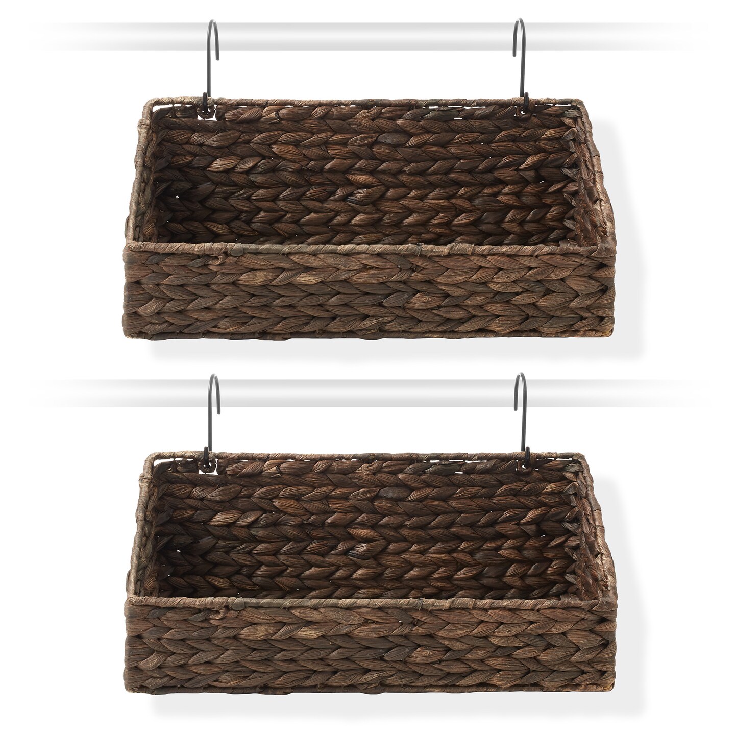 Casafield Set of 2 Hanging Baskets with Hooks, Water Hyacinth Woven Wall Mounted Storage Bins for Kitchen, Bathroom, Laundry Room, Home Office