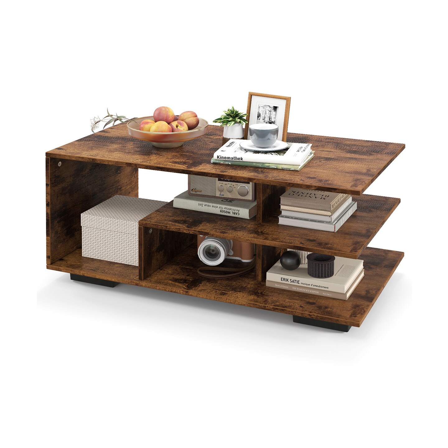 Rectangular Coffee Table with L-shaped Middle Shelf - 35.5" x 19.5" x 16.5" (L x W x H)