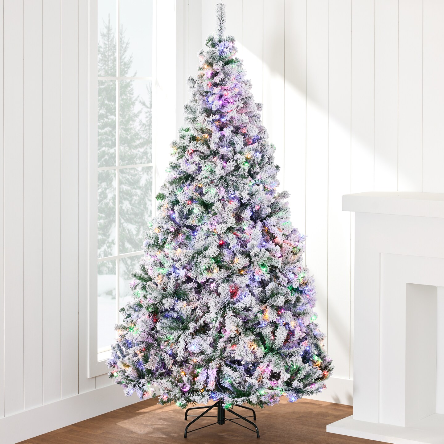 Best Choice Products Pre-Lit Holiday Christmas Pine Tree w/ Flocked Branches, Warm-White &#x26; Multicolored Lights