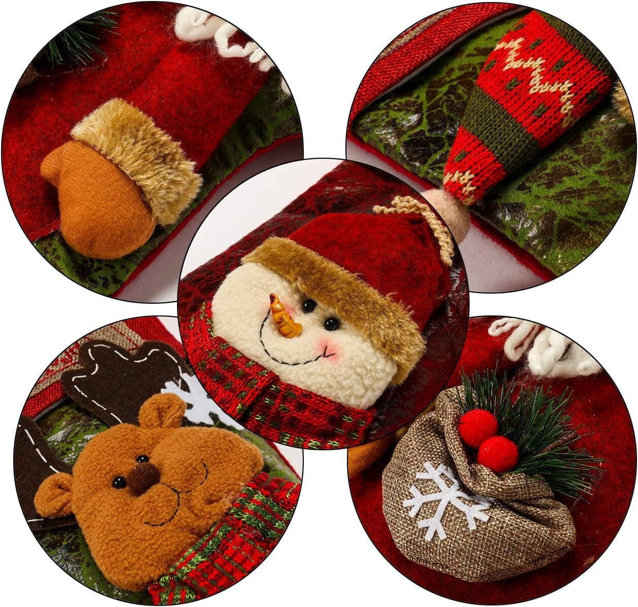 3PCS 18&#x22; Christmas Stocking Classic Large Stockings Santa, Snowman, Reindeer Xmas Character for Family Holiday Christmas Party Decorations