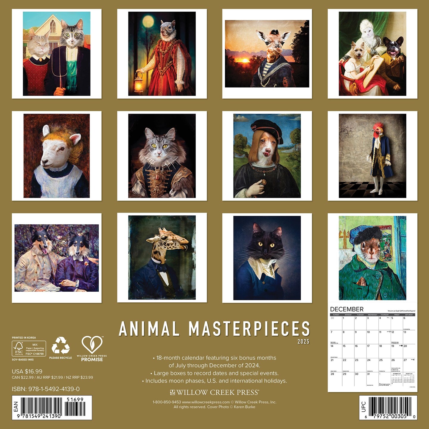 Animal Masterpieces 2025 Wall Calendar