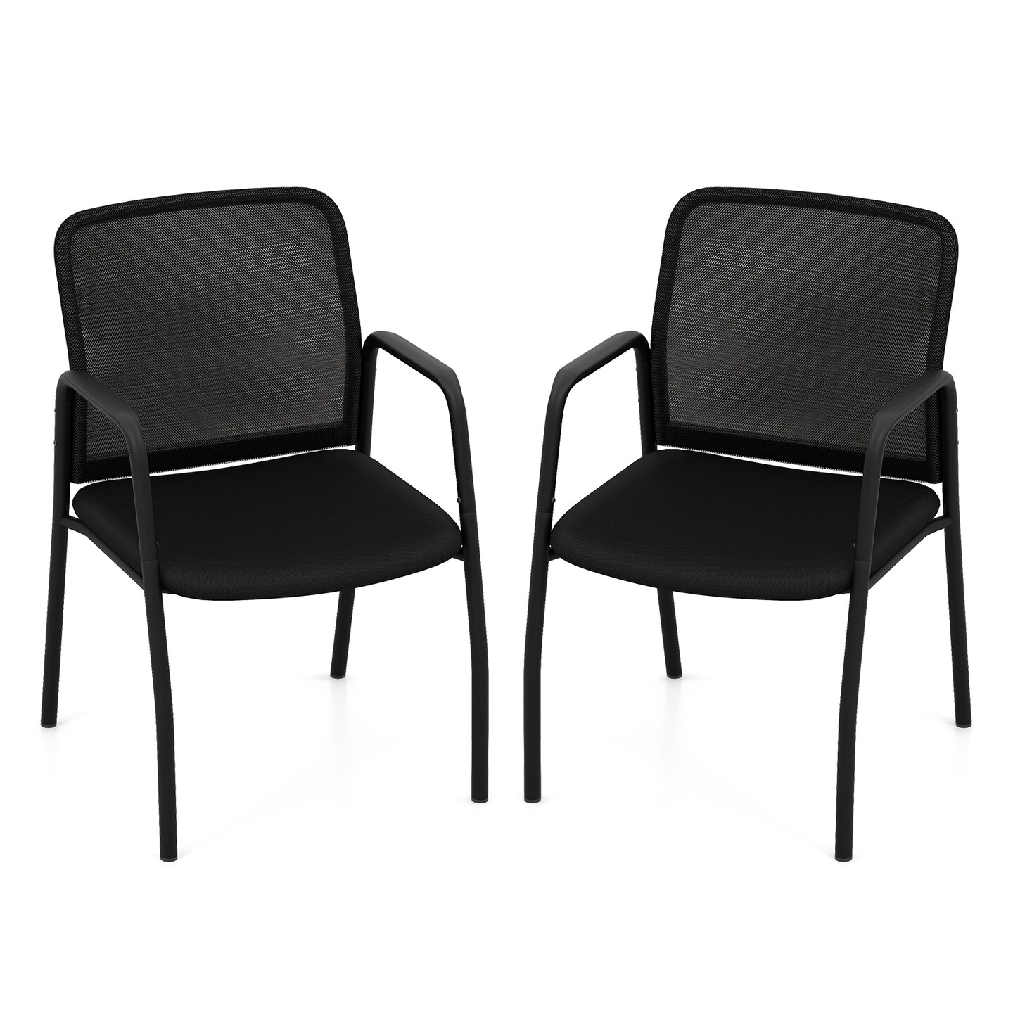Waiting Room Chair Set of 2 Office Guest Chairs with Ergonomic Mesh Backrest-Black