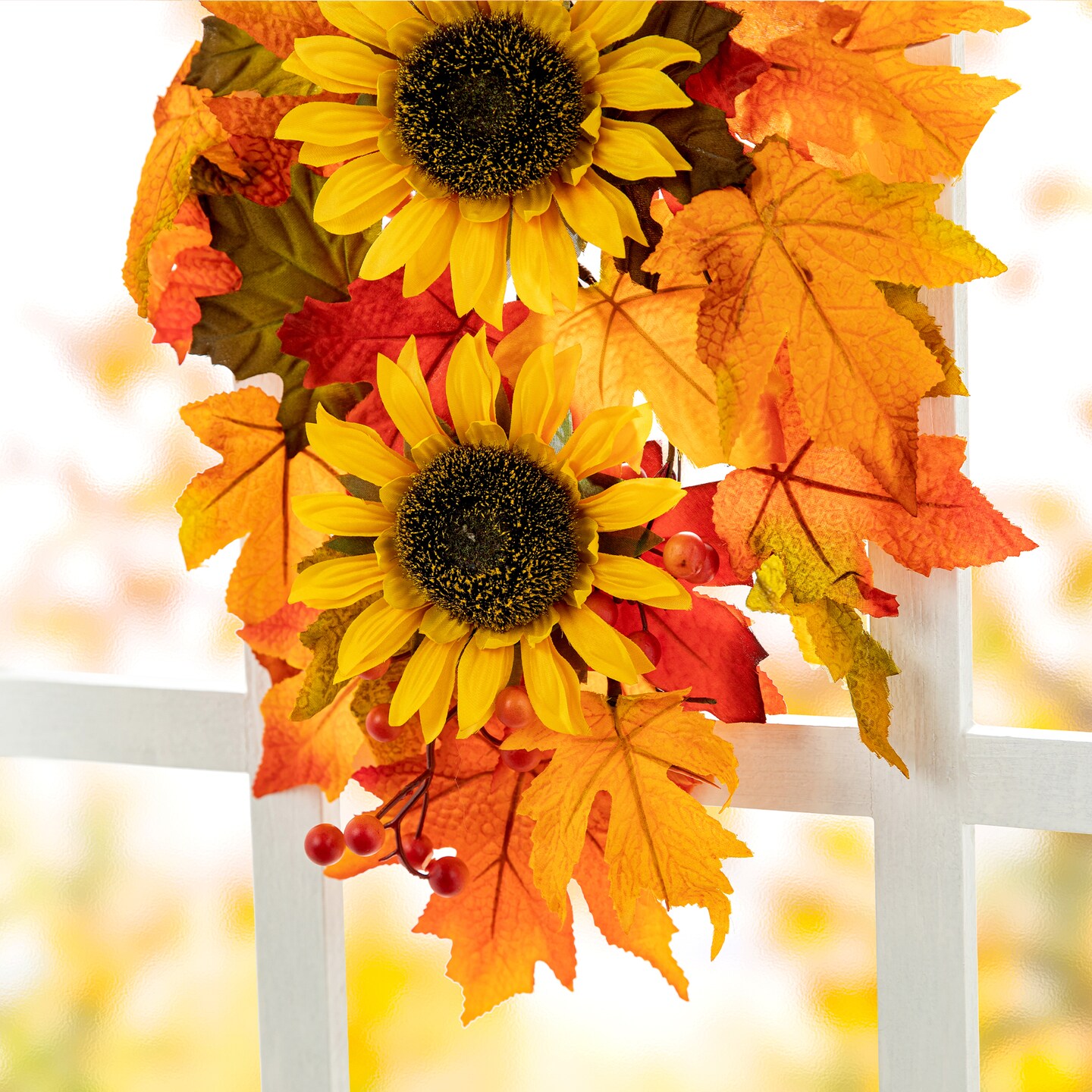 22.5&#x22;H Fall Metal Pumpkin &#x26; Sunflower Swag Wall Decor