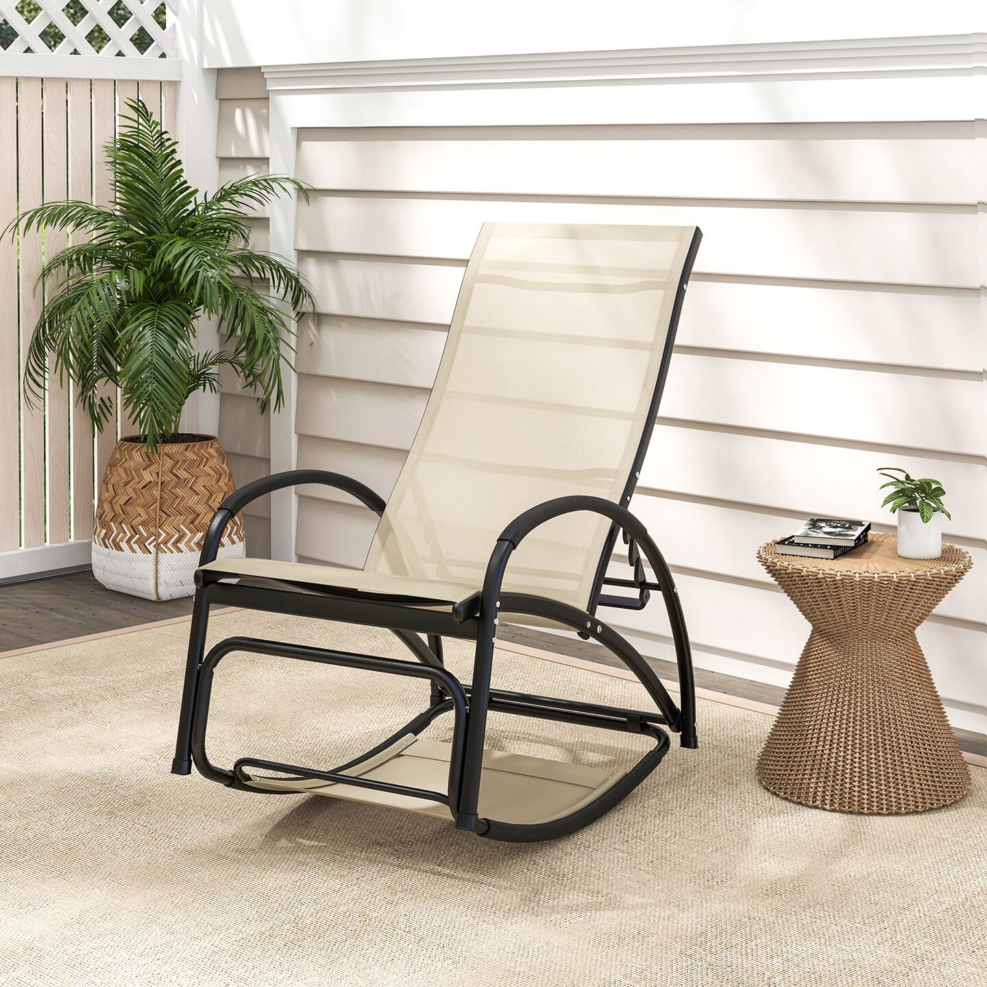 2-in-1 Outdoor Rocking Chair with 4-Position Adjustable Backrest for Patio Porch Poolside - 48.5 x 24.5 x 36 (L x W x H)