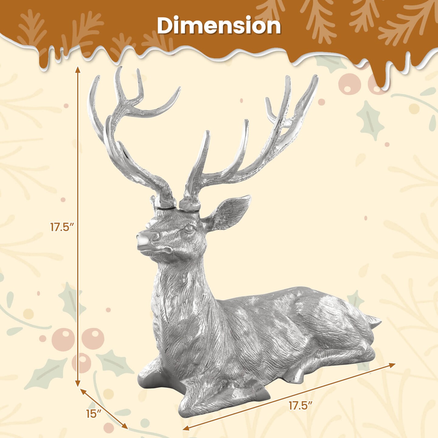 Costway Sitting Reindeer Statue Christmas Decor Statue Aluminum 17.5&#x22; x 15&#x22; x 17.5&#x22;