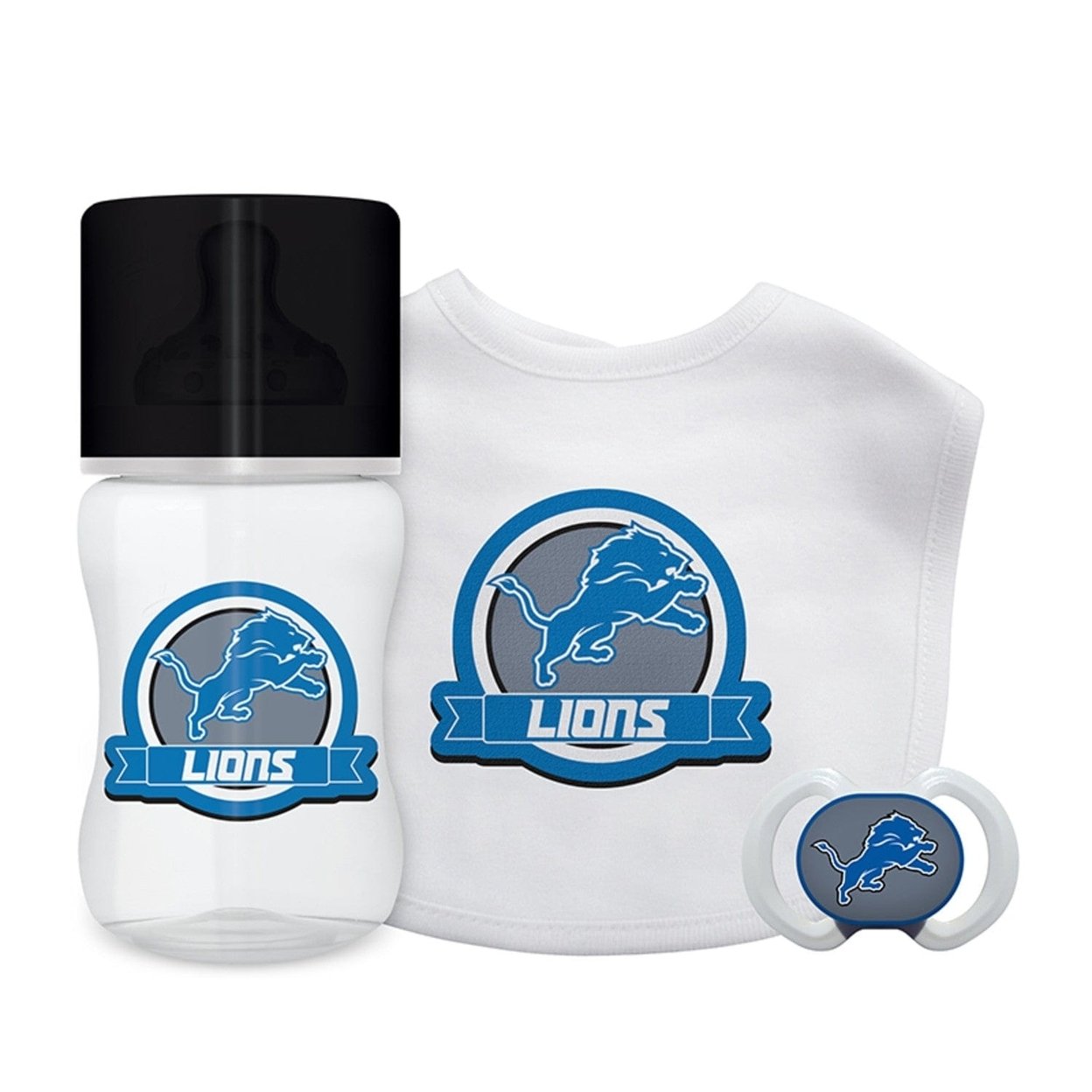 Detroit Lions 3-Piece Baby Gift Set Unisex Bpa-Free Bottle Bib Pacifier