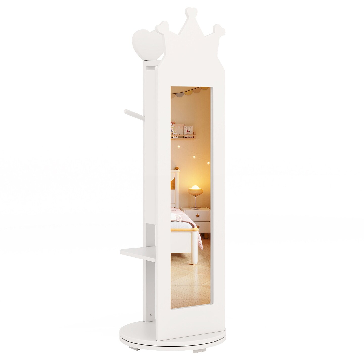Free-Standing Full Length Mirror Kids Jewelry Armoire Cabinet - 14&#x22; L x 14&#x22; W x 44&#x22; H