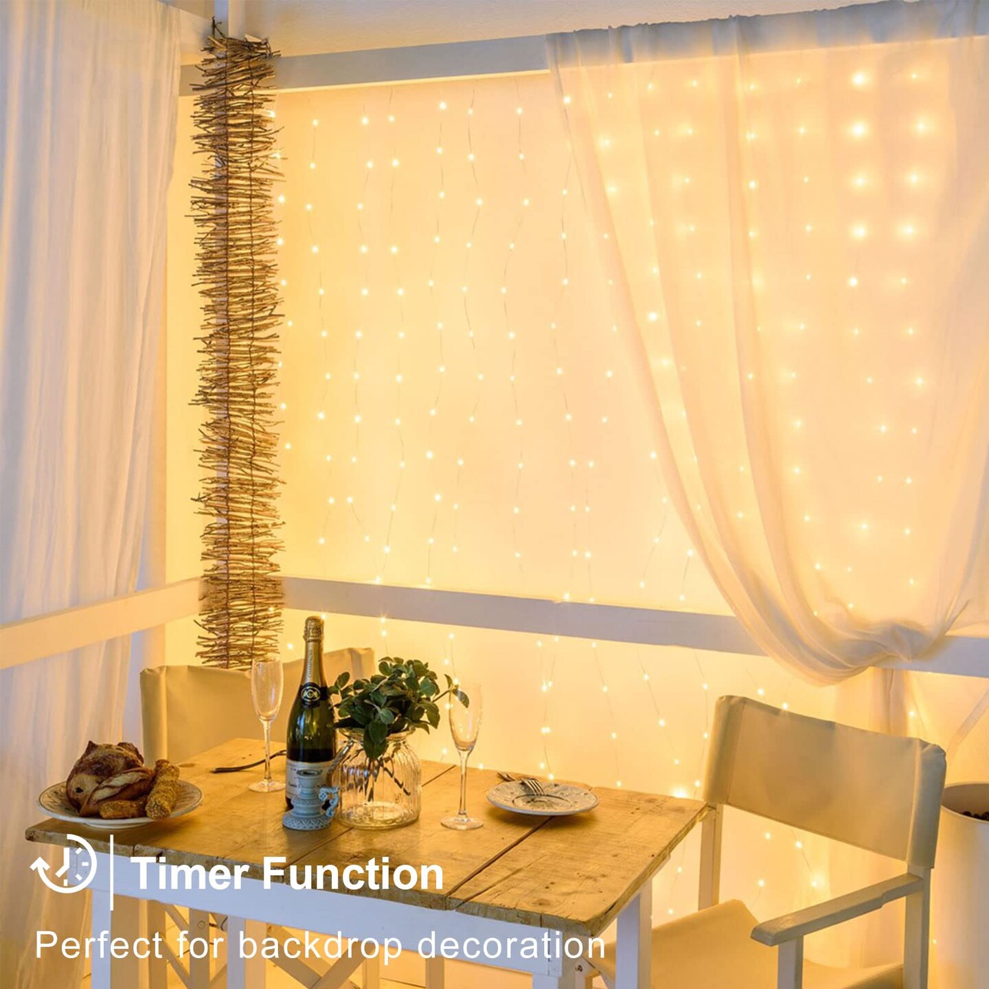 ZAIYW Curtain Lights 10Ft x 10Ft 300 LED Curtain Lights Plug Connectable with Remote Control Color Changing Curtain String Lights Waterproof for Indoor Outdoor Decor (Warm White &#x26; Multicolor)