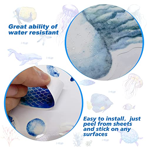 Glow in The Dark Ocean Fish Wall Stickers, Under The Sea Wall Stickers Vinyl Sea Life Wall Decals Removable Waterproof Peel and Stick for Boys Kids Bedroom Bathroom Creatures