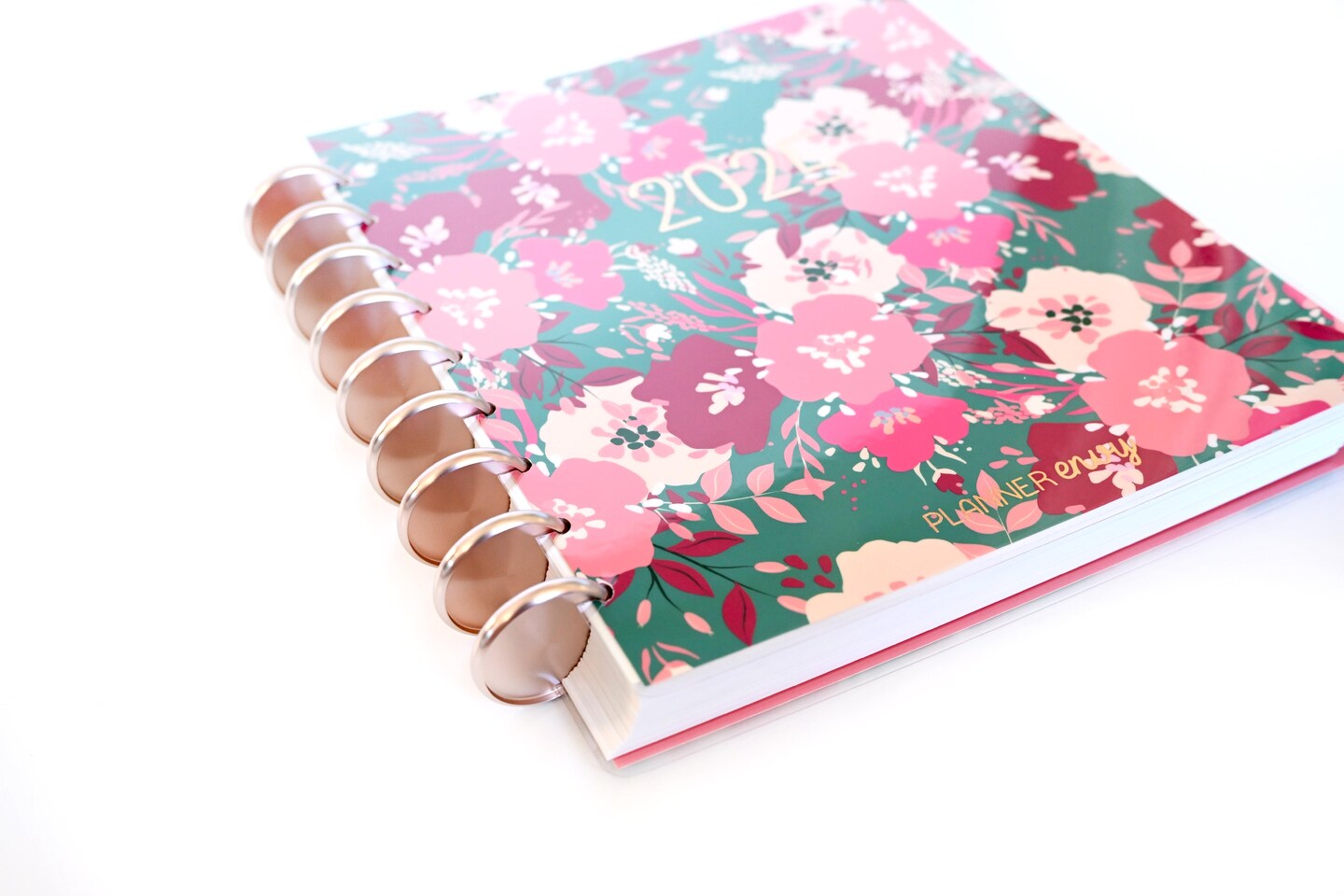 2025 Planner - Mini Horizontal Layout, Disc Bound - "Teal & Pink Floral" (#1005)