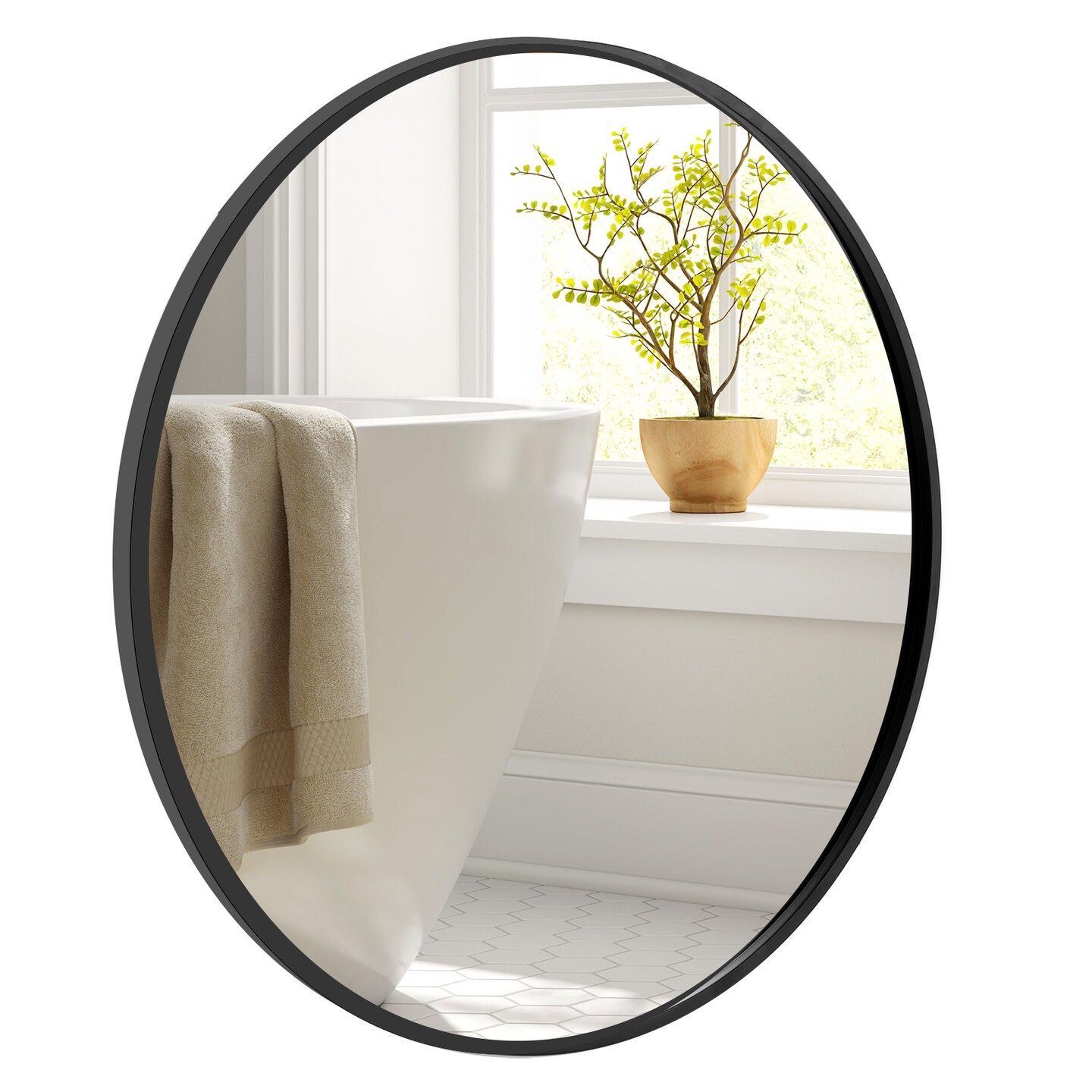 24 Inch Black Circle Bathroom Mirror