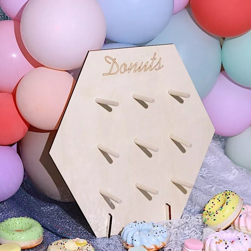13&#x22; Natural Hexagon Wood Board Donut Wall DISPLAY STAND Party Events Decorations
