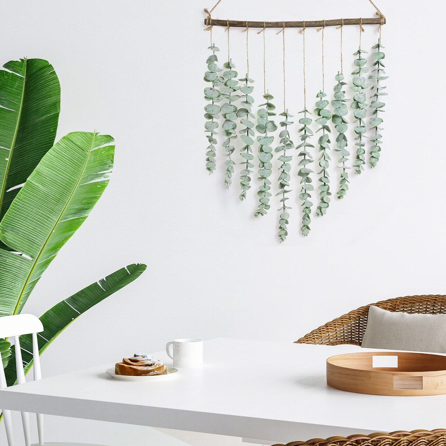 Bestjing Artificial Eucalyptus Wall Hanging Decor - Fake Eucalyptus Leaves Greenery Eucalyptus Vines Wall Hanging Plants - Farmhouse Rustic Boho Wall Decor for Bathroom Bedroom Livingroom Decorations