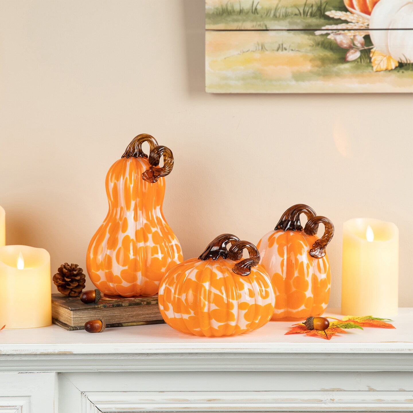 S/3 Glass Pumpkin &#x26; Gourd