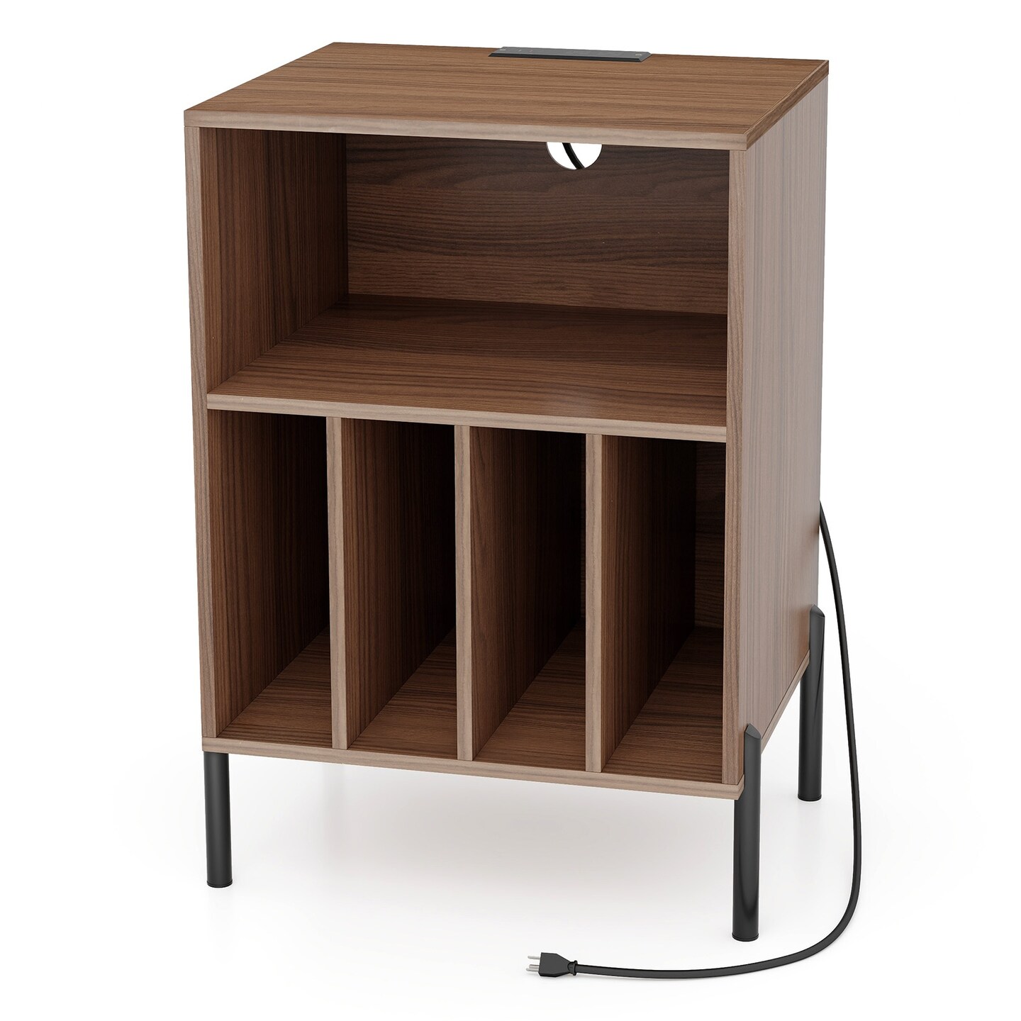 Record Player Stand with Record Storage Shelf and Charging Station - 21&#x22;L x 18&#x22;W x 31&#x22;H
