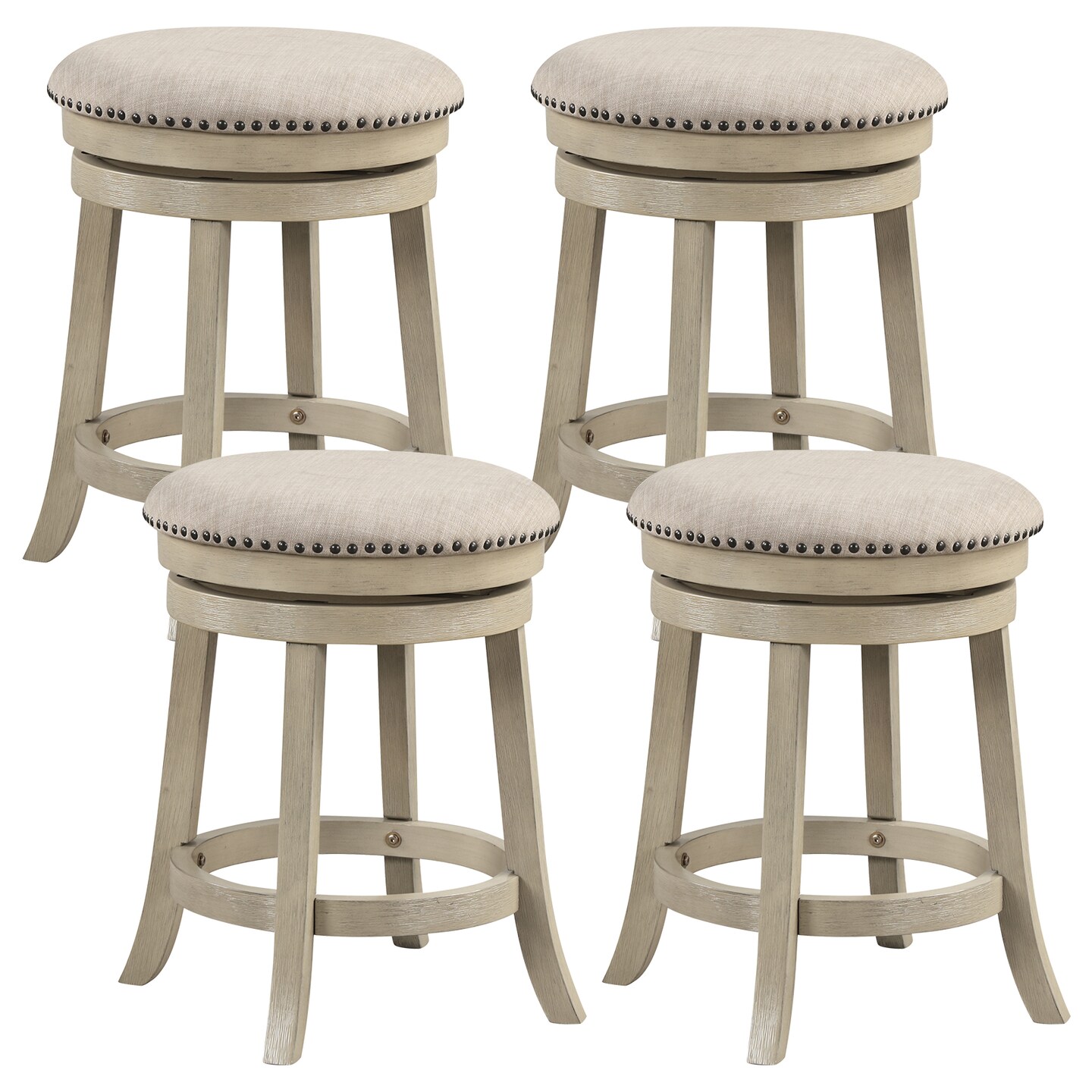 Swivel Bar Stools Set of 2 wth Wooden Frame
