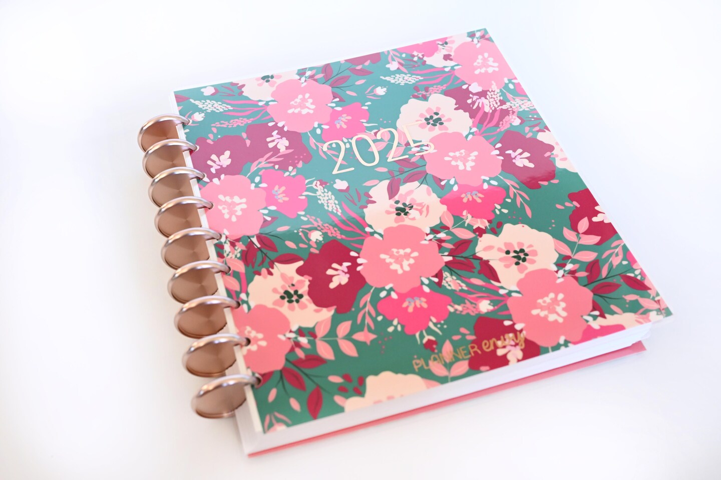 2025 Planner - Mini Horizontal Layout, Disc Bound - "Teal & Pink Floral" (#1005)