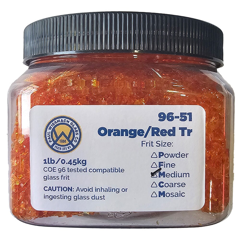 Wissmach Frit Medium Orange/Red Transparent 96-51 1Lb. Jar 96 COE