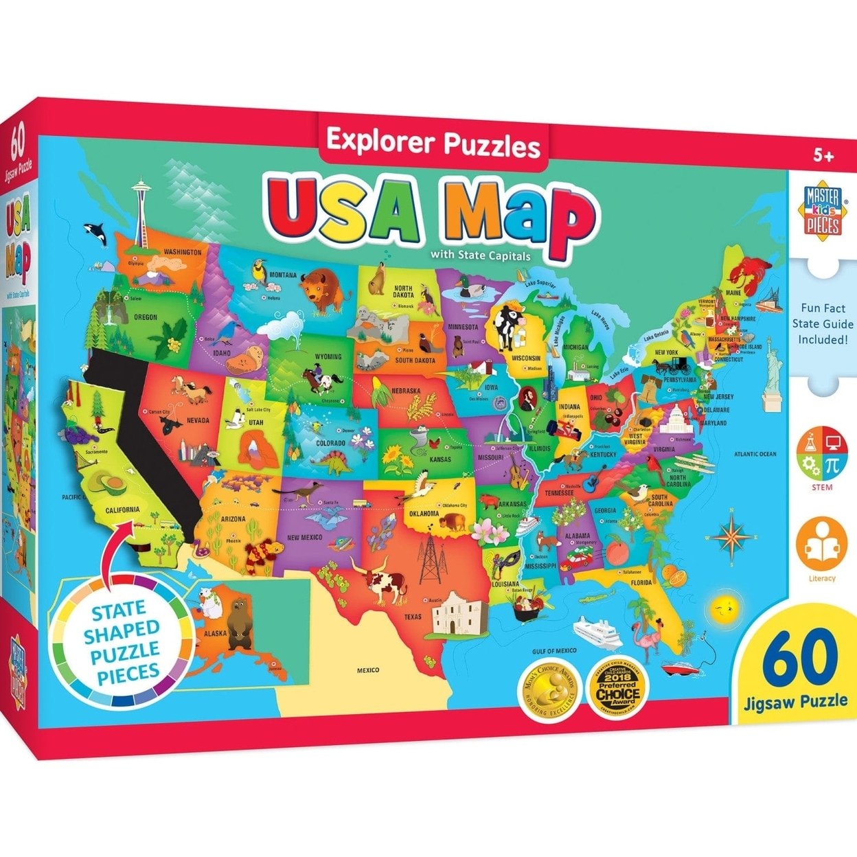 Masterpieces Usa Map 60 Piece Jigsaw Puzzle Educational Geography Kids 5-10