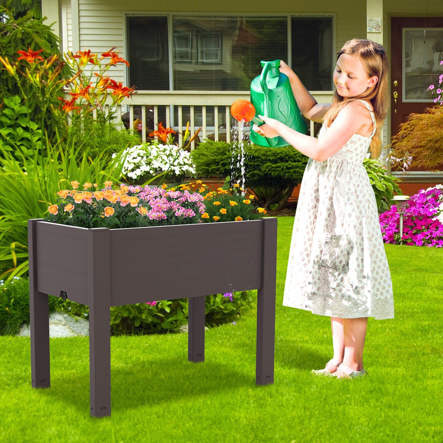 53L Raised Bed Grow Box Self-Watering Planter Box Stand with Water Level Monitor