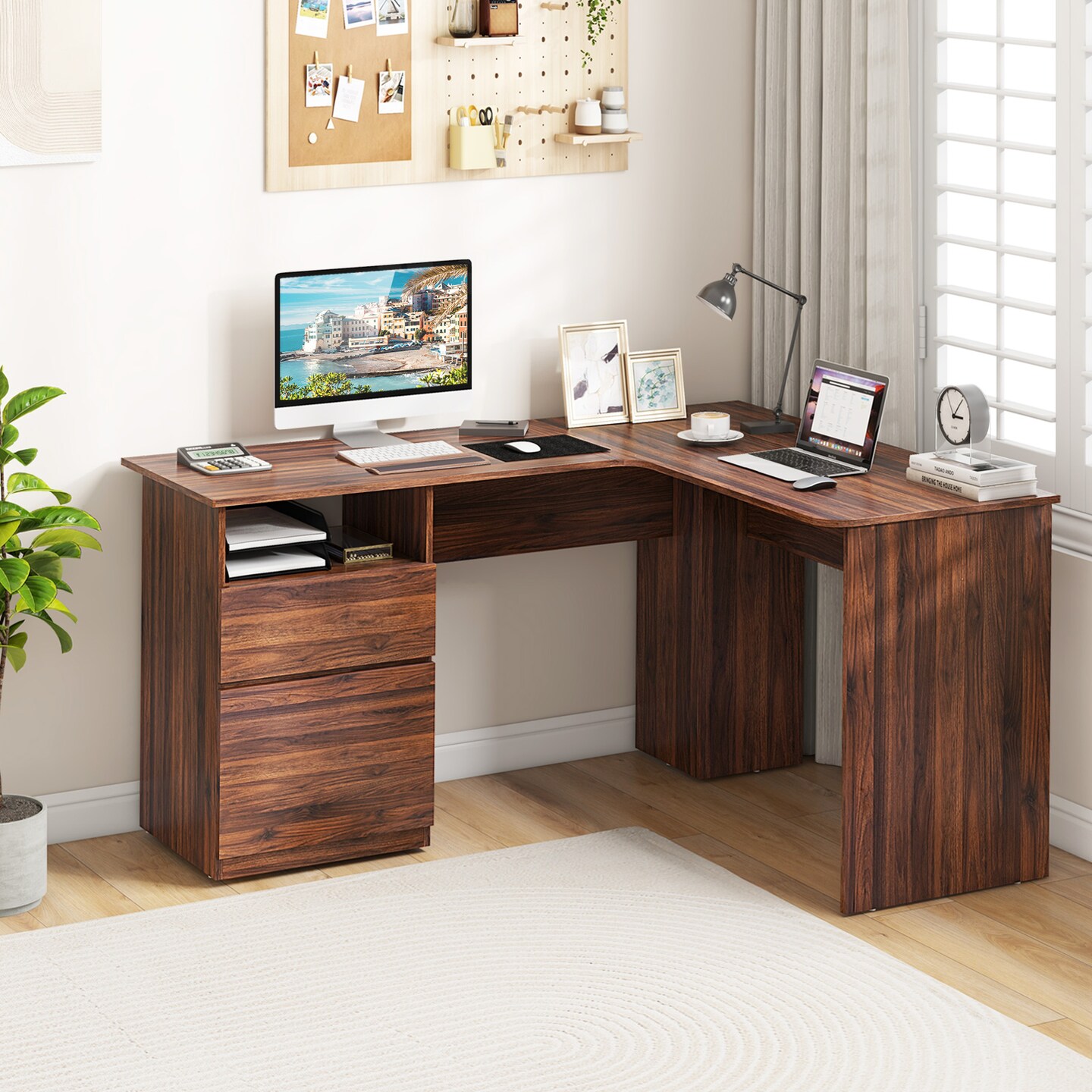 L-Shaped Computer Desk with Letter File Drawer