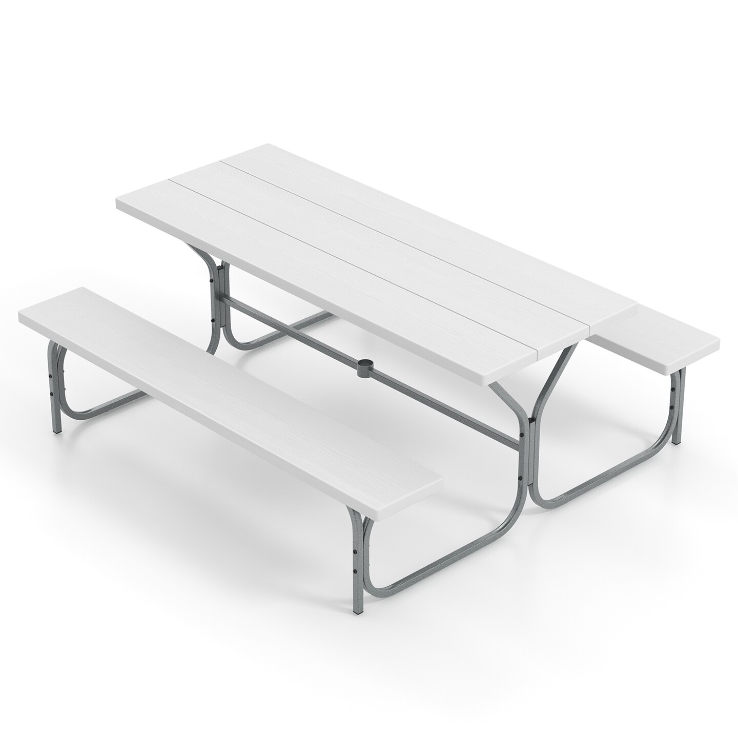 6 FT Picnic Table Bench Set Dining Table and 2 Benches with Metal Frame and HDPE Tabletop