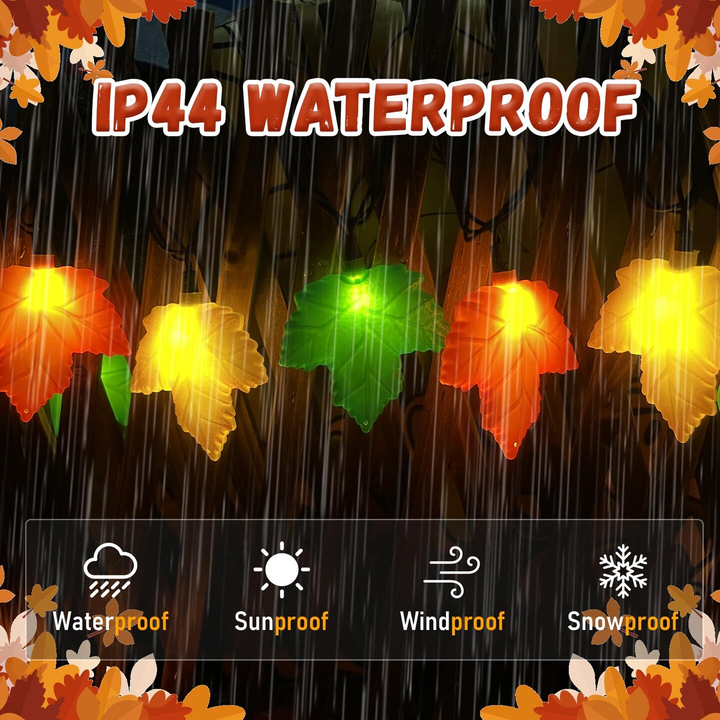 Fall Decorations Maple Leaf Lights, 8.5Ft Thanksgiving Decorations String Lights Outdoor with 10 LED Multicolor Maple Leaves Light, Plug in Fall Leaf Fairy Lights for Home Garland Window Harvest Party