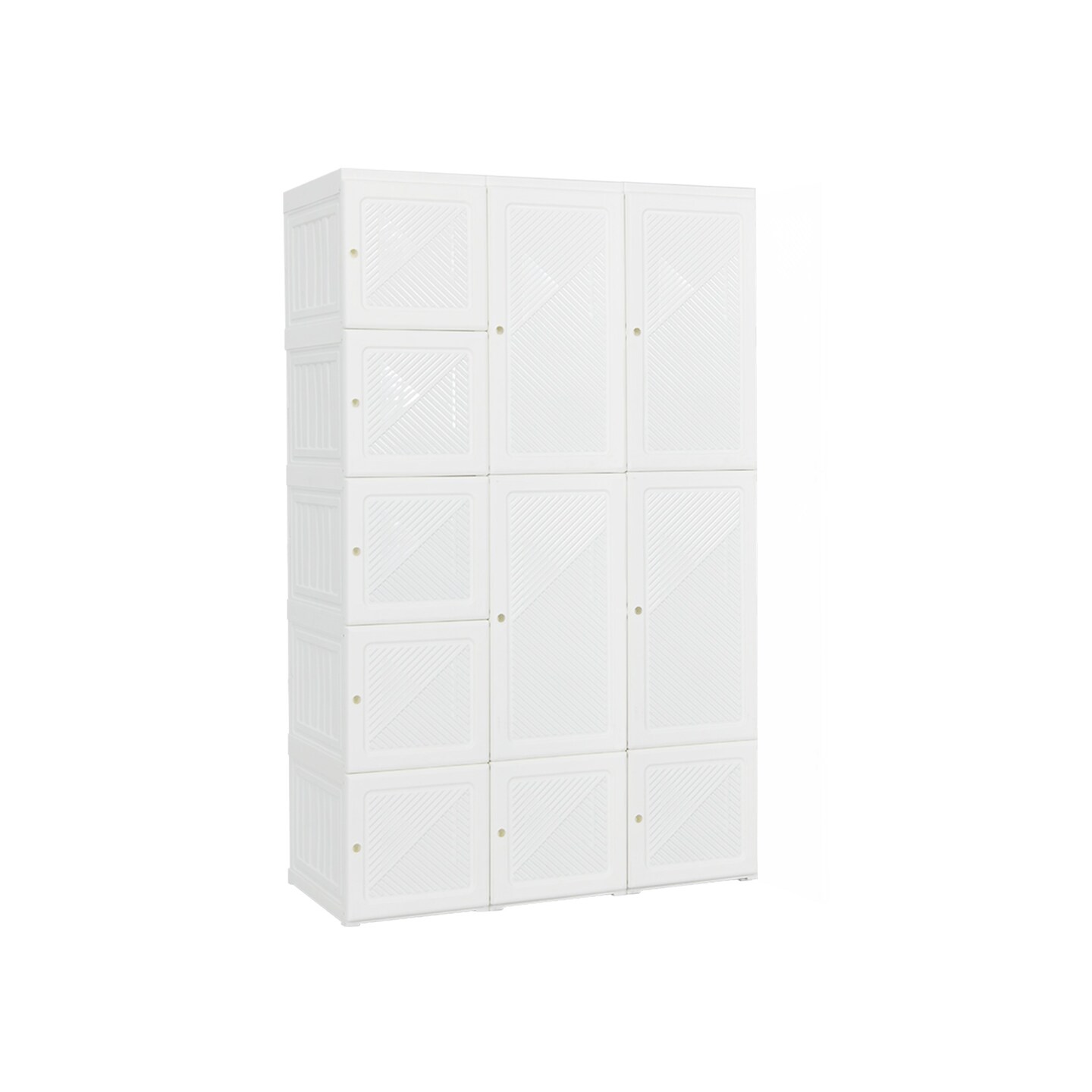 White ABS Foldable Armoire Wardrobe Closet with 2 Retractable Rods and 10 Cubes