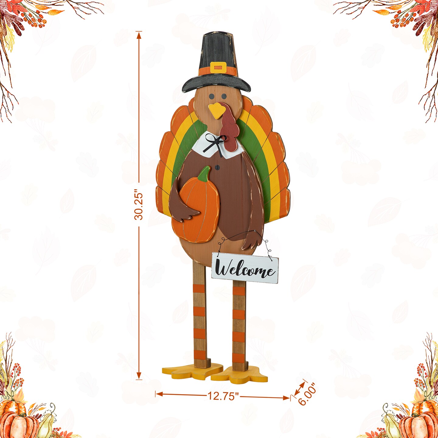 30.25&#x22;H Thanksgiving Wooden Turkey Porch Decor