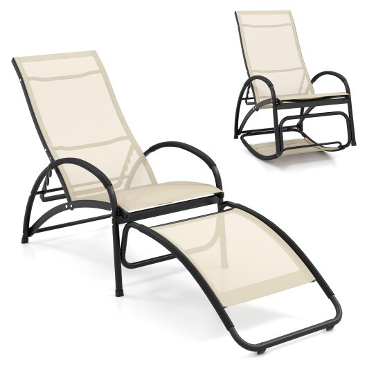 2-in-1 Outdoor Rocking Chair with 4-Position Adjustable Backrest for Patio Porch Poolside - 48.5 x 24.5 x 36 (L x W x H)