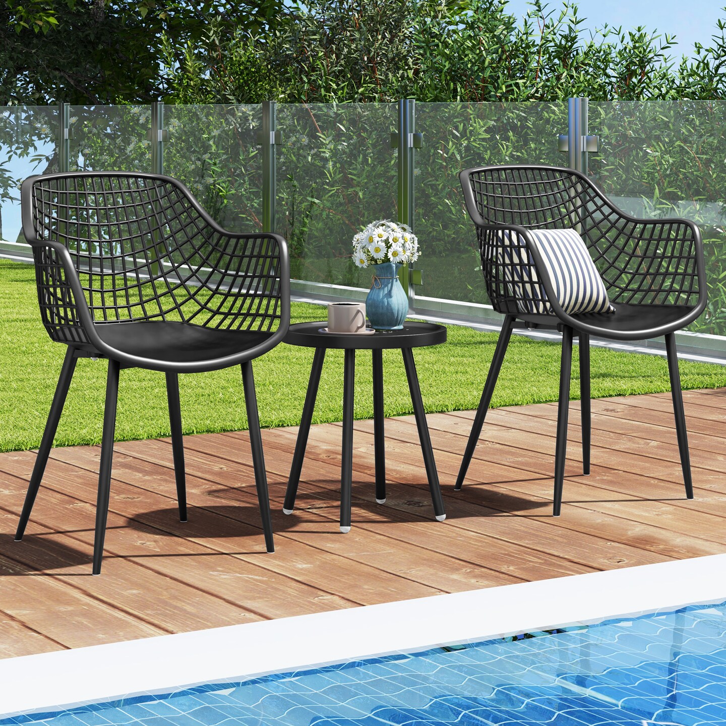 3 Piece Patio Chair Set with PP Seat and Tabletop for Porch - 21.5&#x22;x 23&#x22; x 34&#x22; (L x W x H)