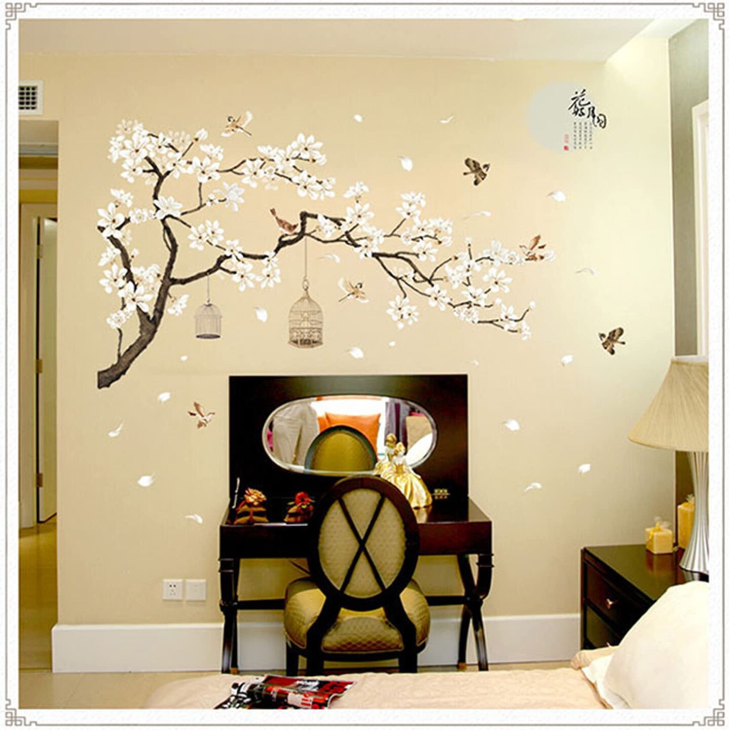 BWCXXZH Large White Flower Wall Stickers, 50&#x22;x74&#x22; Removable DIY Romantic Cherry Blossom Tree Wall Murals Peel and Stick 3D Wall Art Stickers Home Decor for Gilrs Bedroom Nursery Rooms Living Room