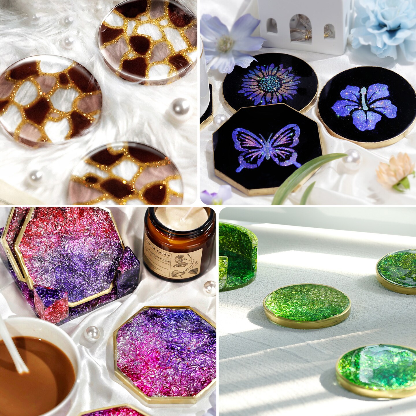 LET&#x27;S RESIN 18 Pcs Coaster Resin Molds Silicone, Coaster Molds with Round Square Octagon Shape Holder Molds for Epoxy Resin, DIY Art Craft Cup Mats