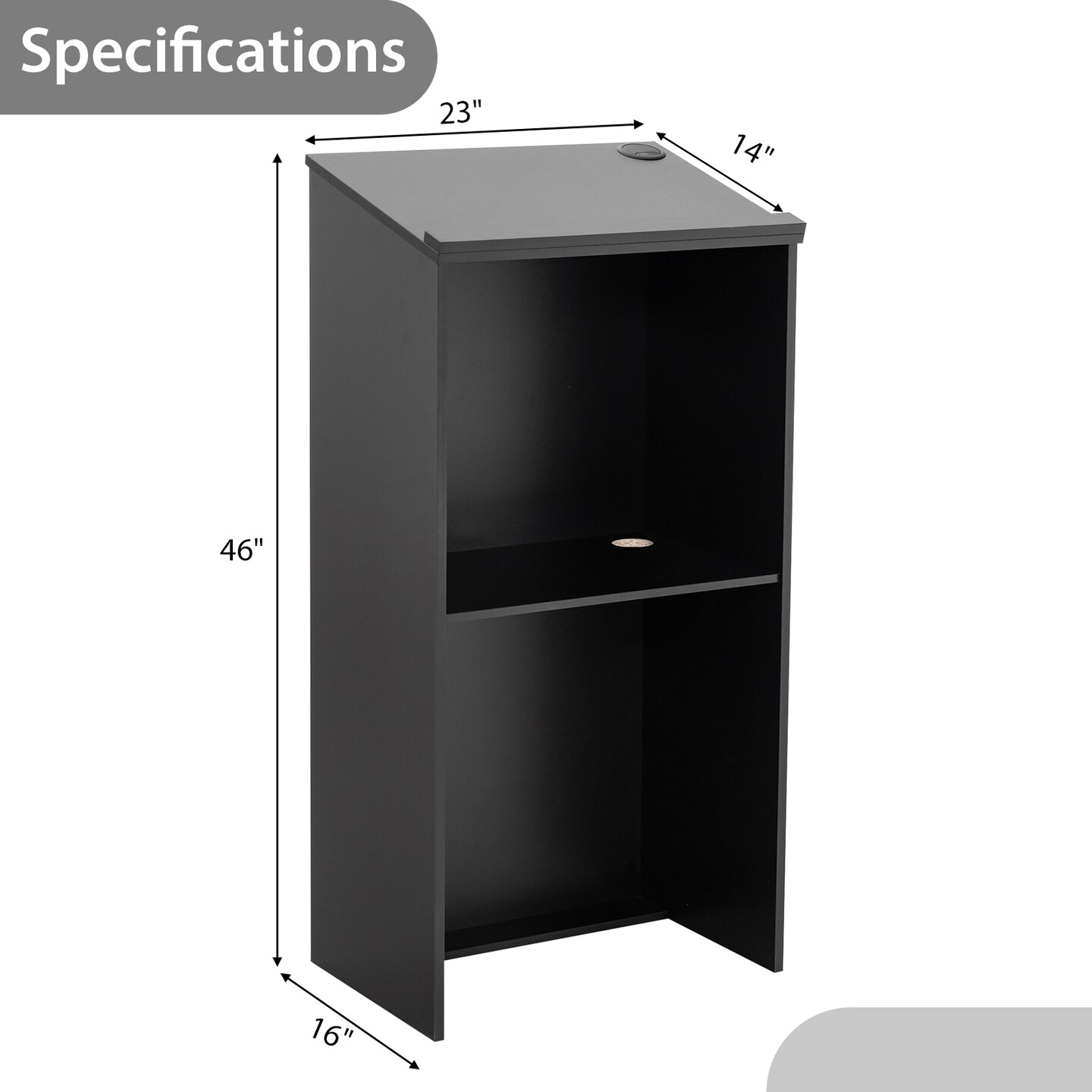 Black Wooden Floor Standing Podium Speaking Lectern with Adjustable Shelf