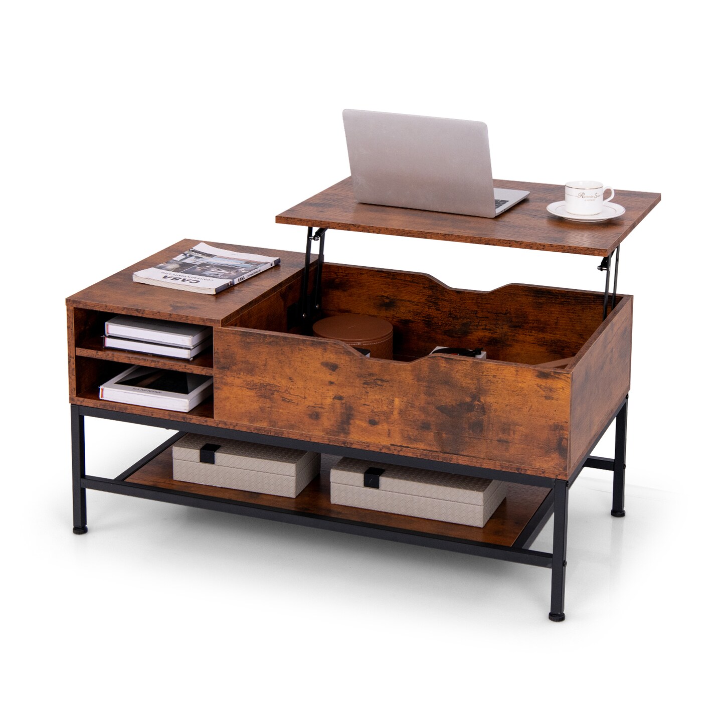 Lift Top Coffee Table with Hidden Compartment and Removable Storage Shelf - 39.5 x 19.5 x 19 (L x W x H)