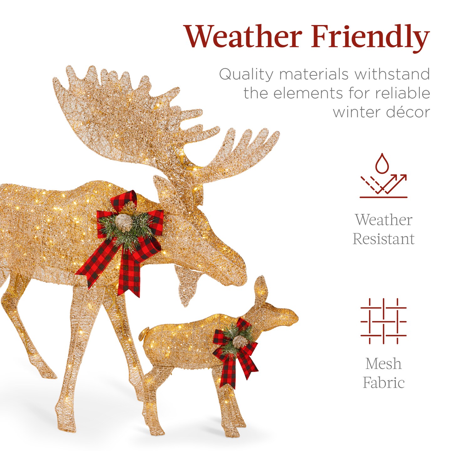 Best Choice Products 2-Piece Moose Family Lighted Christmas Yard D&#xE9;cor Set w/ 170 LED Lights, Stakes, Zip Ties