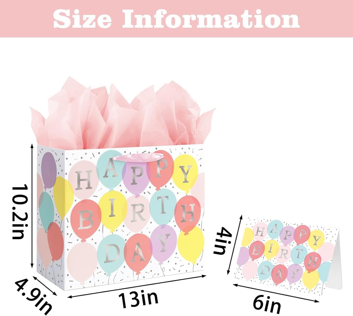 13&#x22; Large Happy Birthday Gift Bag with Tissue Paper and Card for Girls Kids Women Birthday (Colourful Balloon)