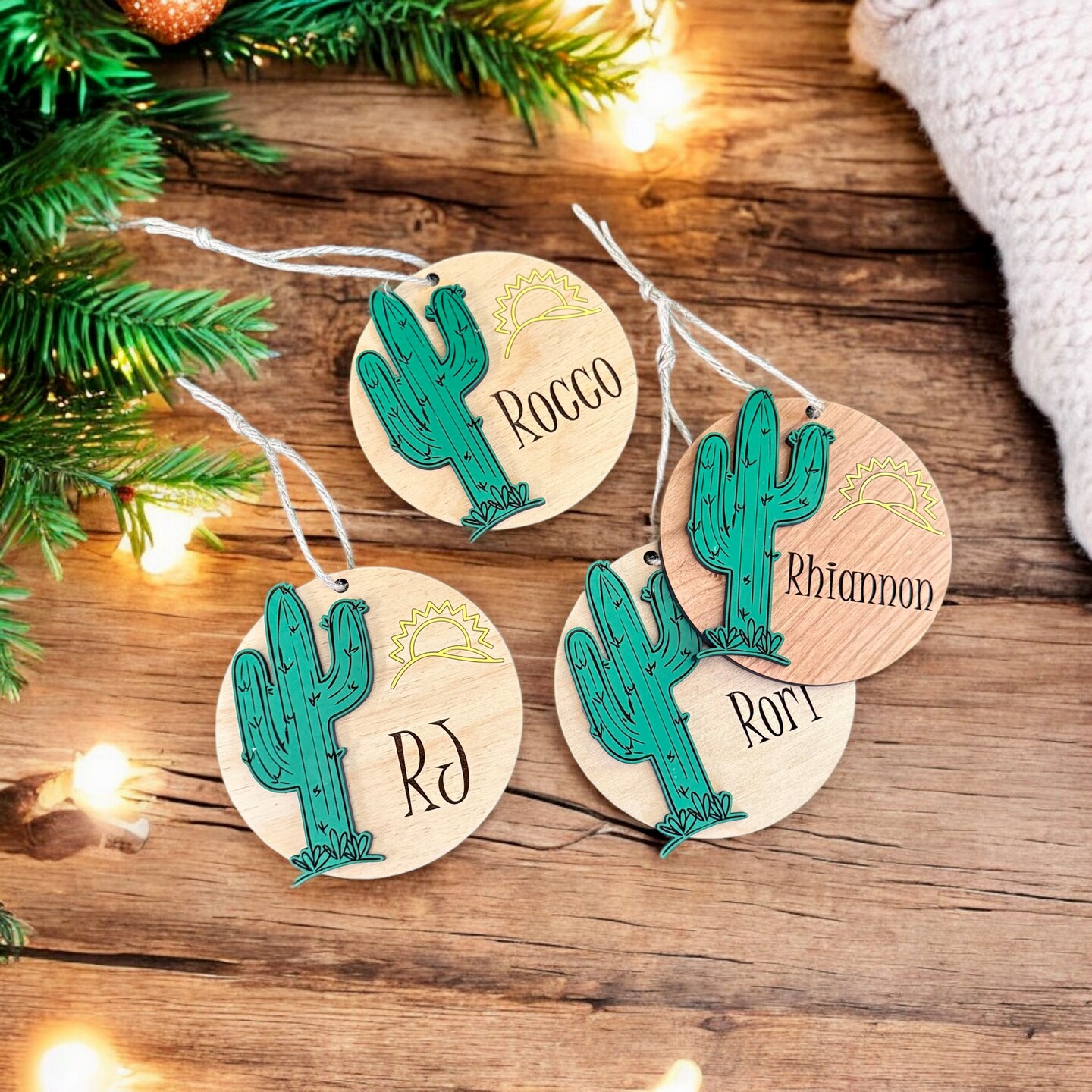 Personalized Cactus Ornament Desert Sun Christmas Decoration Southwestern Name Keepsake Rustic Boho Tree Ornament product 2