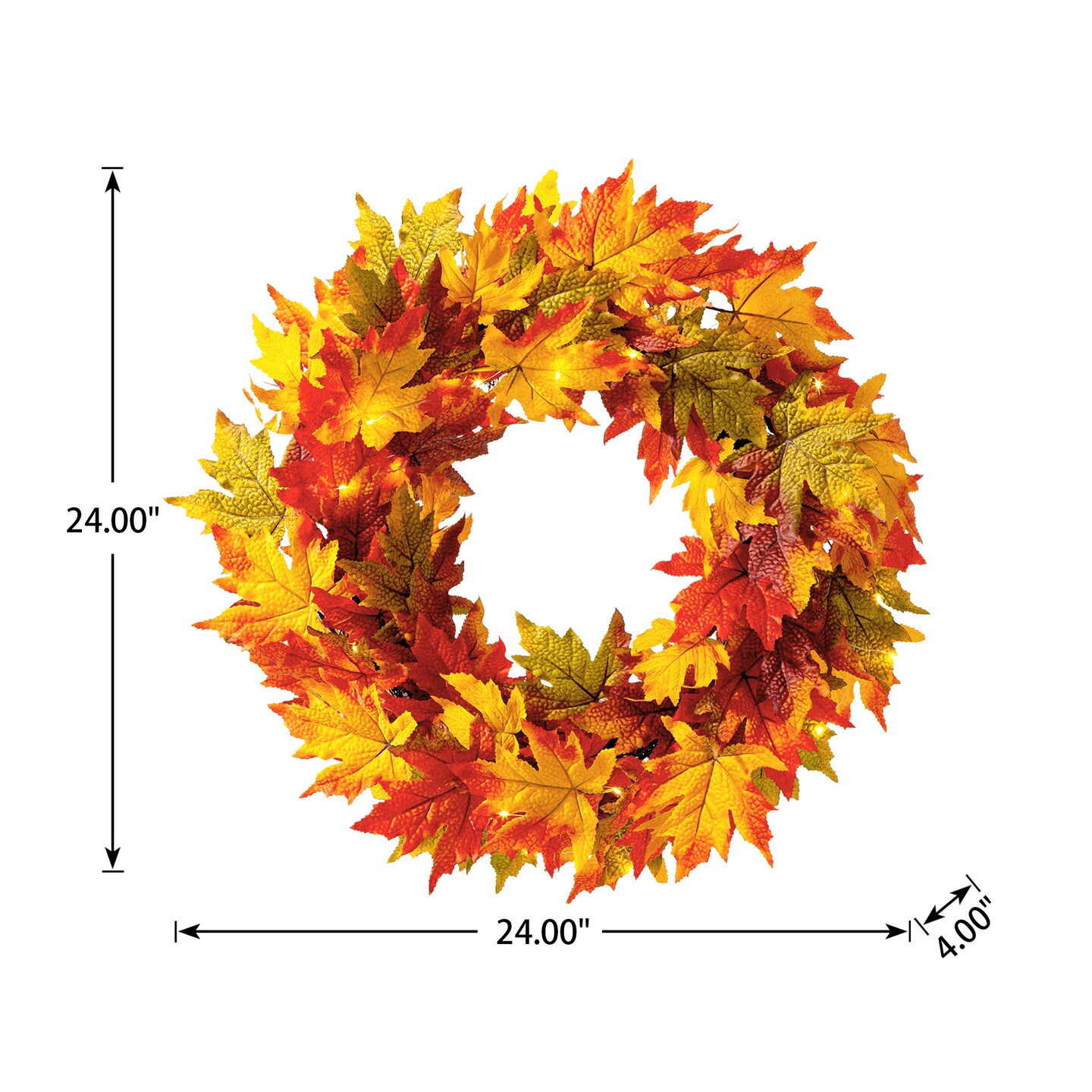 24&#x22;D Fall Lighted Maple Leaves Wreath with Timer