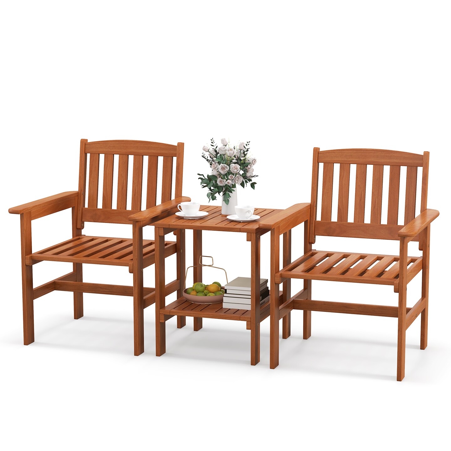 3 Piece Patio Bistro Table and Chairs Set with Umbrella Hole - 24.5&#x22; x 23.5&#x22; x 34.5&#x22; (L x W x H)