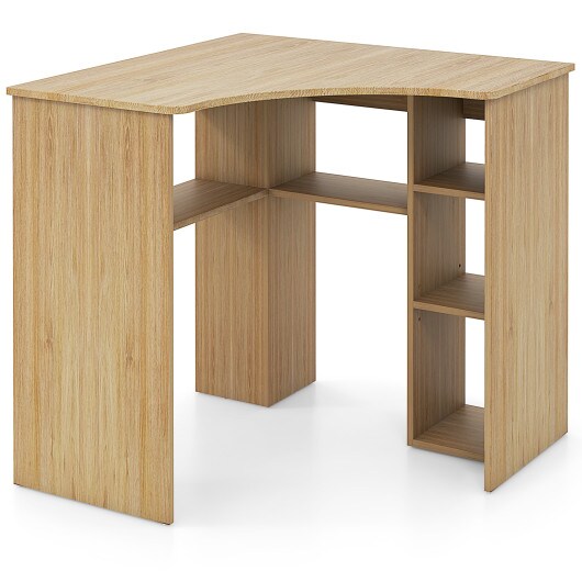 Corner Computer Desk Triangle Home Office Desk with Adjustable Shelf and Arc Shaped Profile
