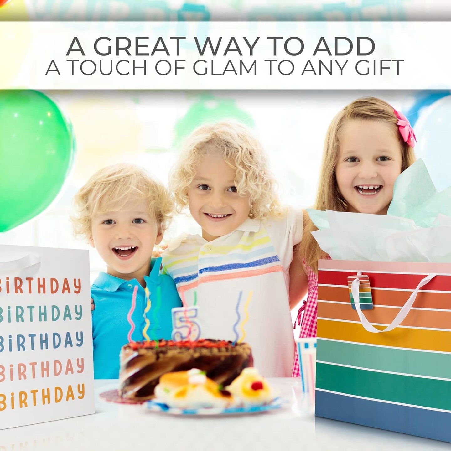 Beautiful Birthday Gift Bags Set of 2 - Large 16&#x22; Bags with Handles Incl. Matching Tissue Paper, Cards &#x26; Stickers - Reusable and Perfect for Presents&#x2026;