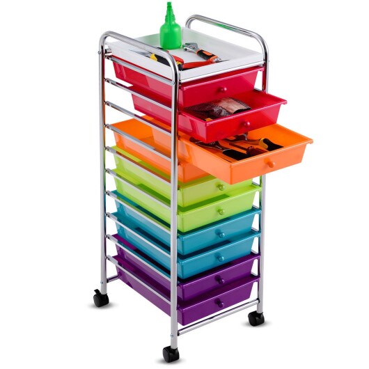 10 Drawers Rolling Organizer Cart Craft Utility Mobile Trolley - Multi