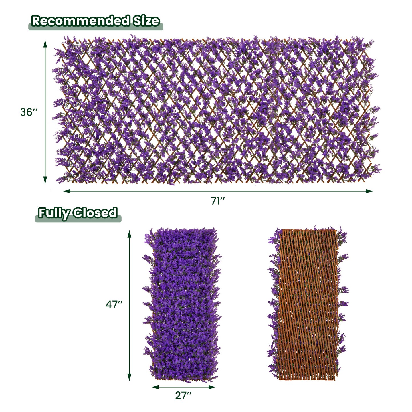 Decorative Faux Purple Eucalyptus Fencing Panel with Real Willow Frame for Balcony Patio - 71" x 36" (L x W)