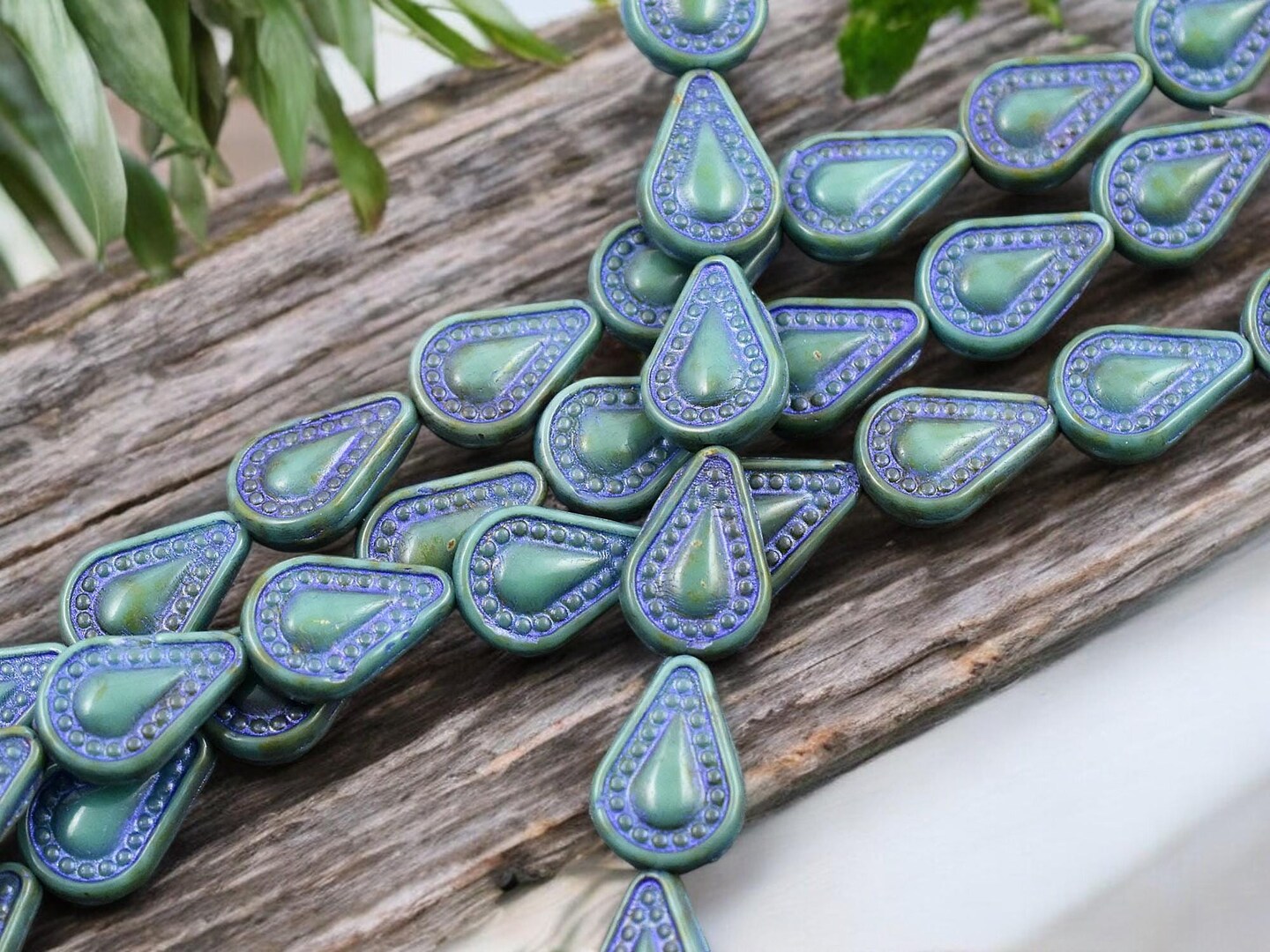 *10* 14x10mm Purple Washed Opaque Turquoise Filigree Tear Drop Beads