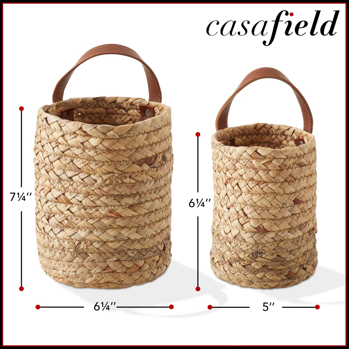 Casafield Set of 2 Water Hyacinth Wall Hanging Baskets with Handles (Small and Large) - Natural, Woven Boho Plant and Flower Storage Pots