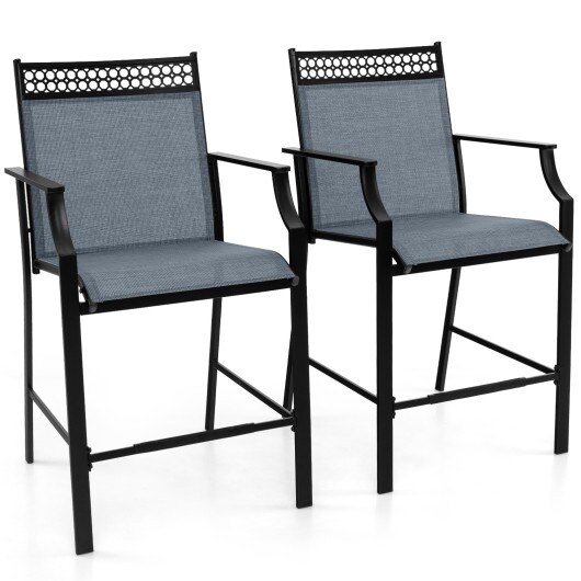 Set of 2 Outdoor Counter Bar Stools Heavy-Duty Metal Frame with Footrest