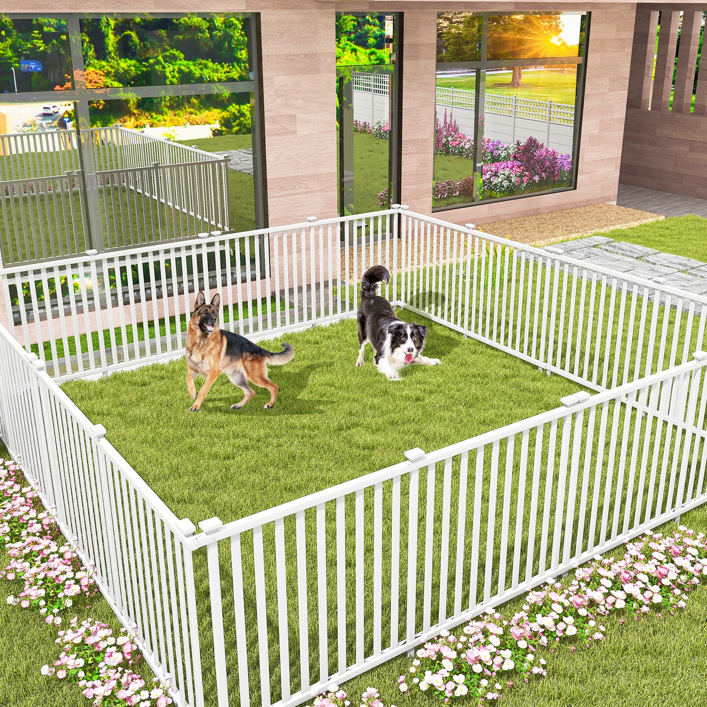 2 Piece 80 x 51 Inch Vinyl Picket Fence for Garden - 80&#x22; x 37.5&#x22;