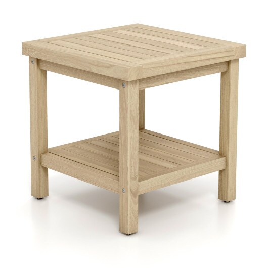 2-Tier Outdoor Side Table with Shelf for Porch Deck Garden - 20" x 20" x 20" (L x W x H)