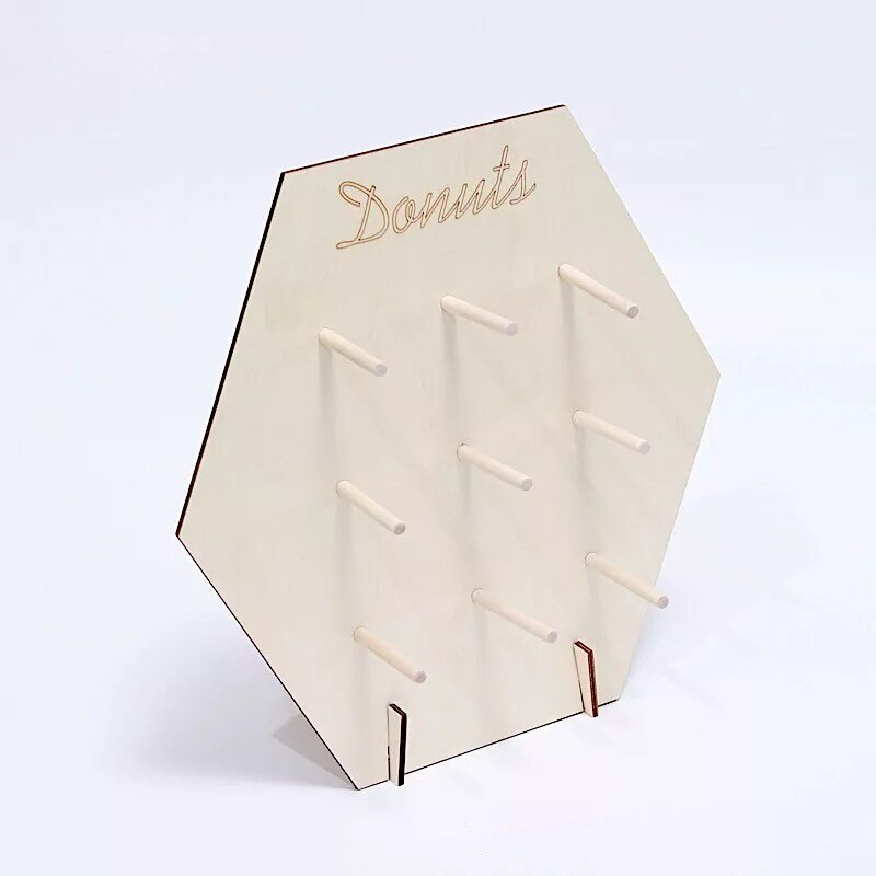 13&#x22; Natural Hexagon Wood Board Donut Wall DISPLAY STAND Party Events Decorations